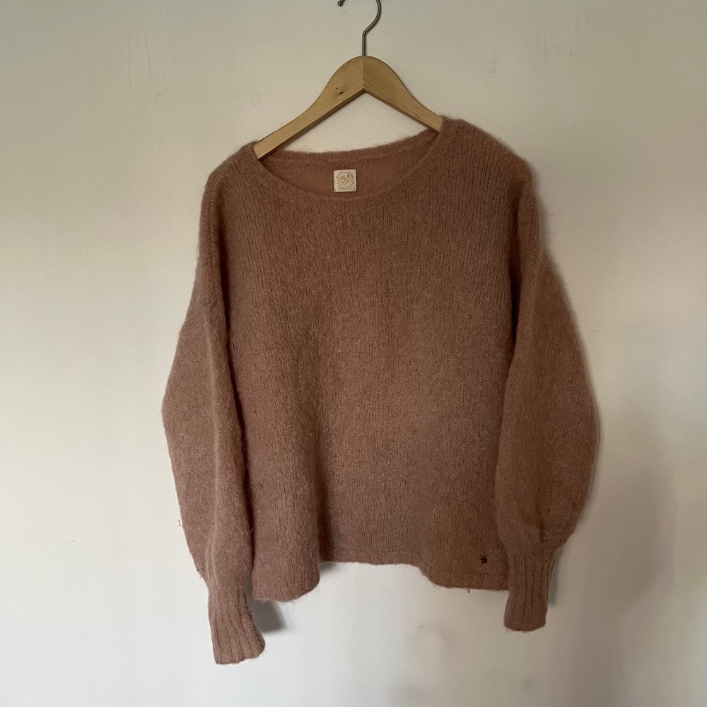 Des Petits Hauts Dolly Pink Kid Mohair Merino Wool Balloon Sleeve Sweater T0